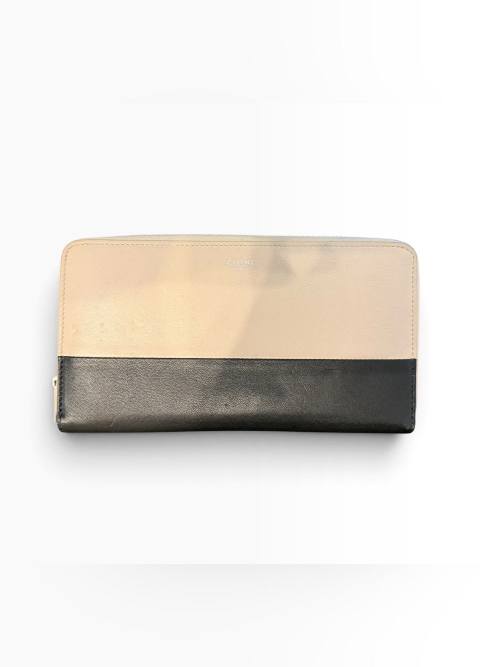 Celine Black and Beige Zip-Around Leather Wallet